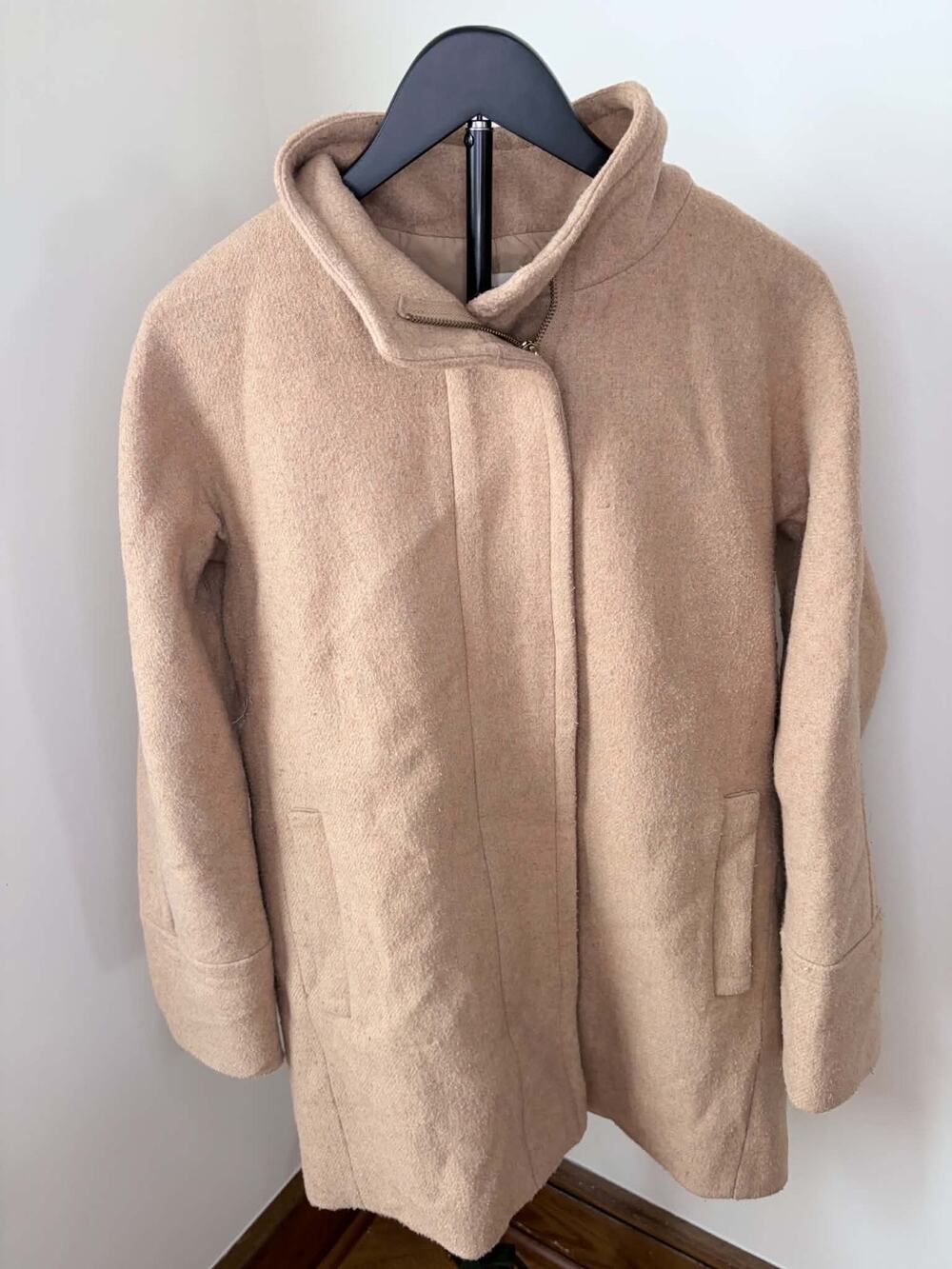 J.Crew Beige Funnel Neck Wool Blend Coat – Size 8